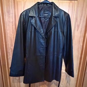 Women's Black Leather  Tie-Waist Jacket